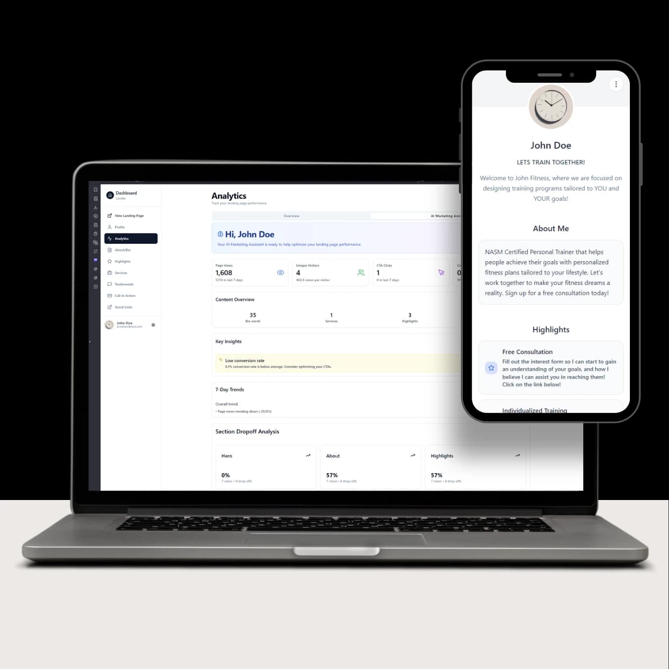 Landie dashboard on laptop and mobile